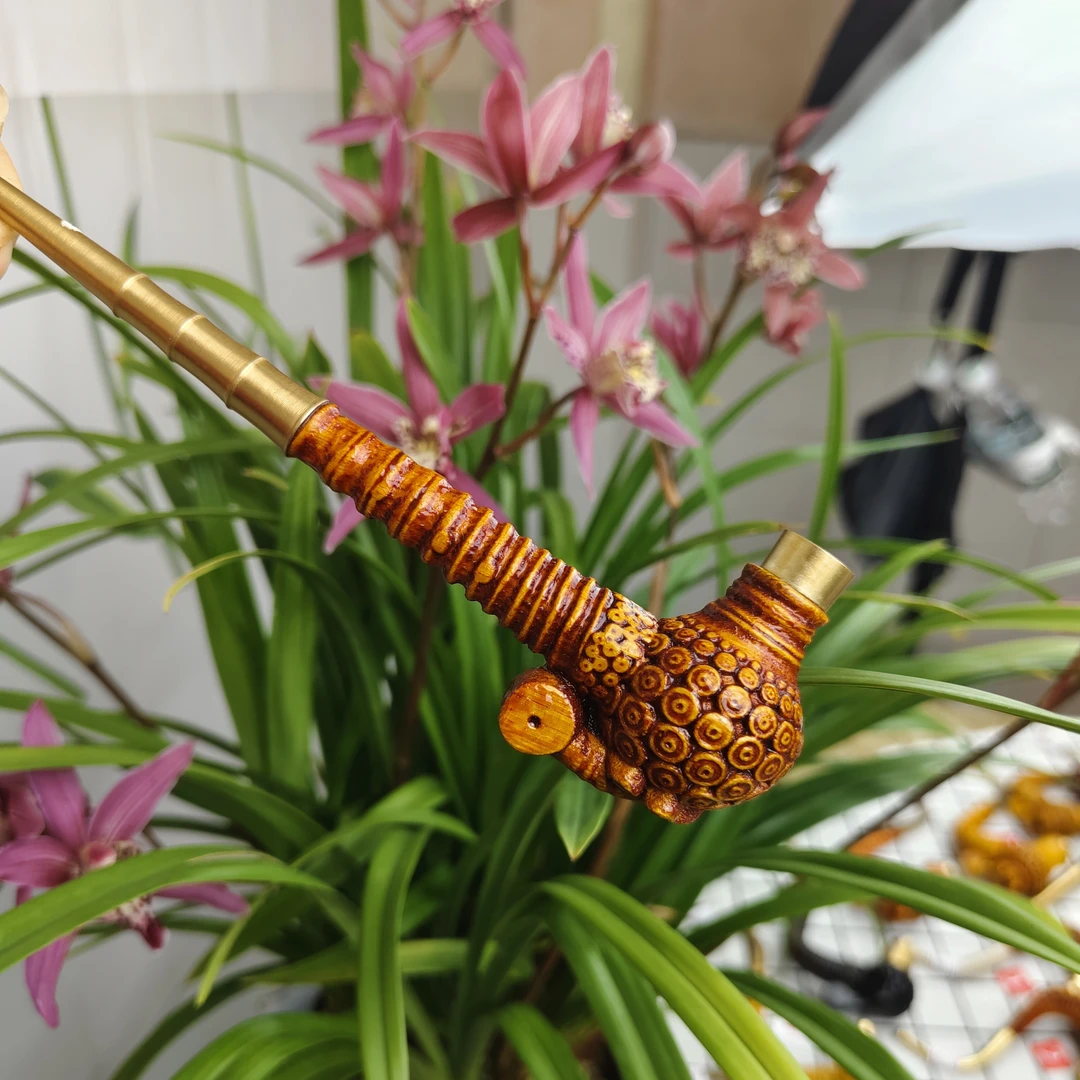 贵州民间实心竹雕刻红色直杆16公分左右三用火口