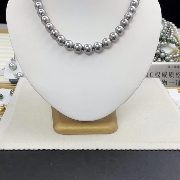 大溪地串链海水珍珠未镶嵌9-10.5mm铂金灰