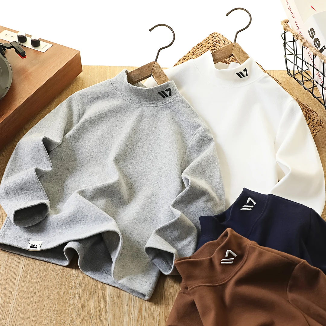 男童半高领打底衫2025秋冬季保暖内搭羊毛拉架棉上衣厚T恤衫1922