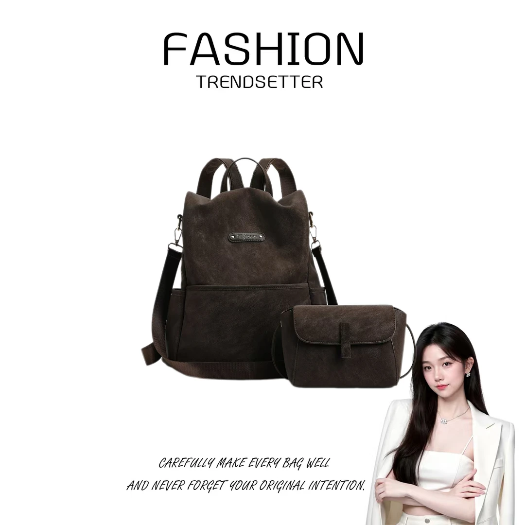 【 糖糖严选】2025新款时尚百搭纯色斜跨双肩包