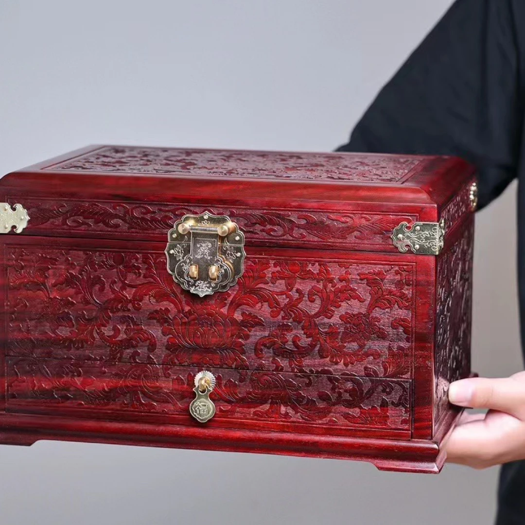 首饰盒/箱 中式国风雕花带暗盒复古首饰盒收纳盒小体积大容纳国风