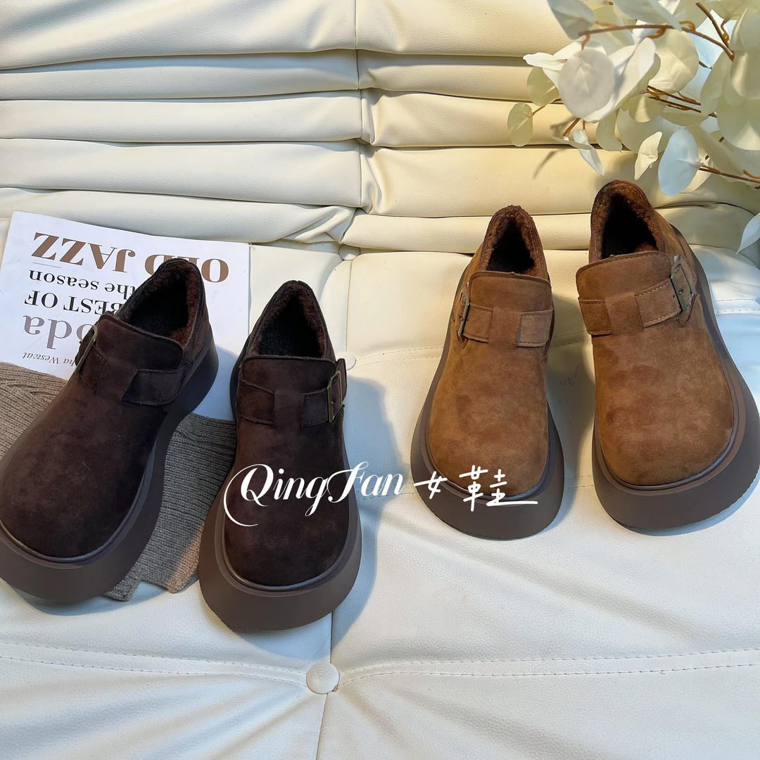 厚底勃肯鞋女加绒雪地棉鞋2024冬季新款魔术贴乐福鞋保暖休闲女鞋