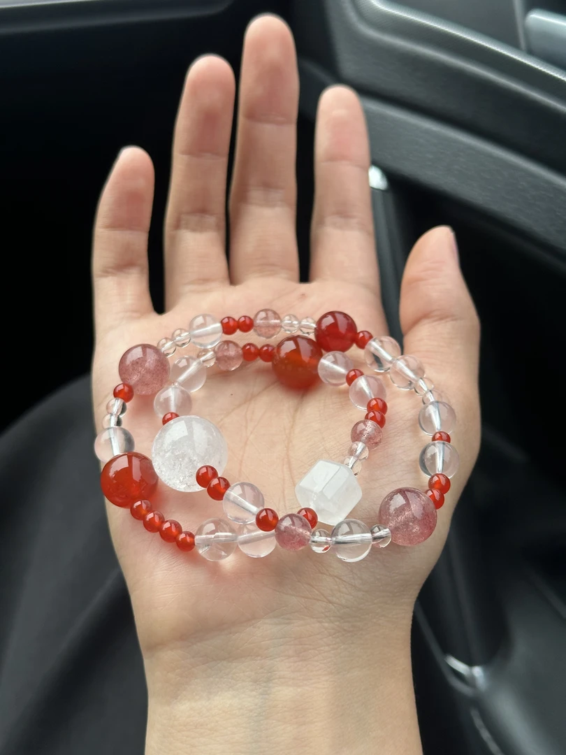 『莲花楼』草莓晶白水白阿塞红玛瑙新中式多圈手串