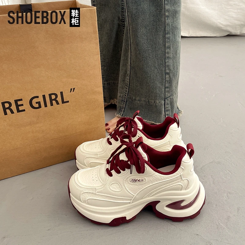 SHOEBOX松糕厚底老爹鞋女小个子增高2025新款春秋休闲运动鞋子
