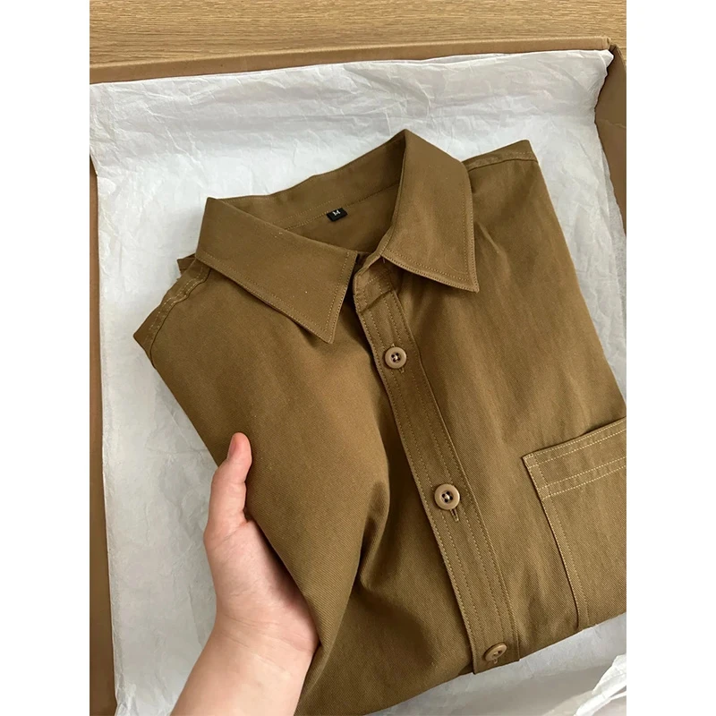 阿美叽卡重磅纯棉短袖衬衫男女夏季薄款美式复古工装衬衣休闲开衫