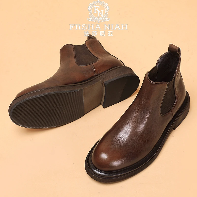 法莎尼亚马丁靴冬季男士高帮英伦复古软皮短靴加绒保暖厚底马丁靴