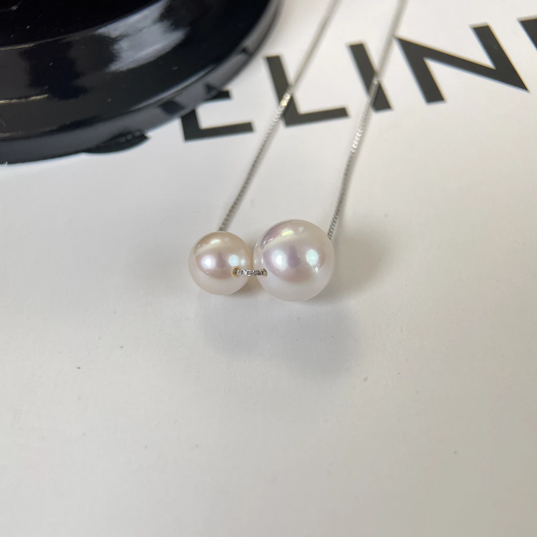 双珠路路通7-7.5mm/8.5-9mm珍珠吊坠正圆无瑕极光时尚经典百搭