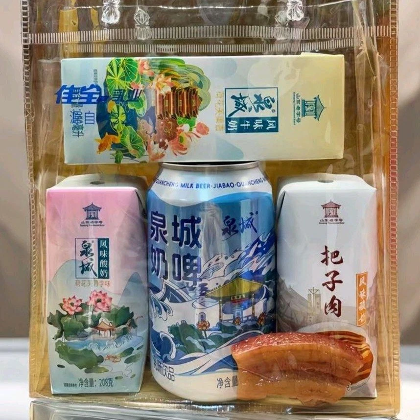 泉城把子肉酸奶5件套礼包(把子肉酸奶+芙蓉李酸奶+纯奶+奶啤+把子肉冰箱贴)【特产伴手礼】