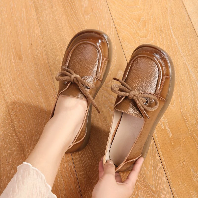 396-6棕色真皮妈妈鞋断码清仓热销