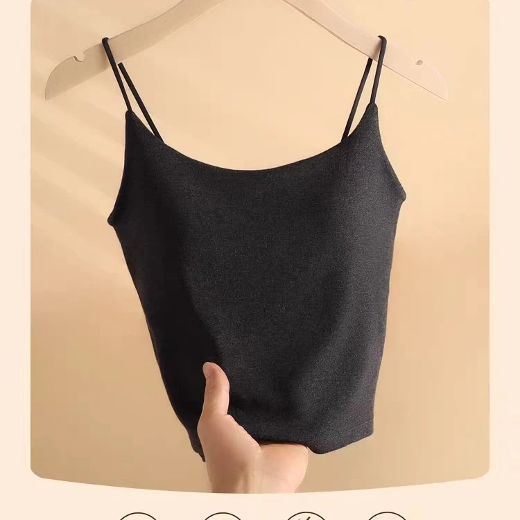 新款纯色简约吊带背心修身显瘦女秋冬加绒自带胸垫吊带