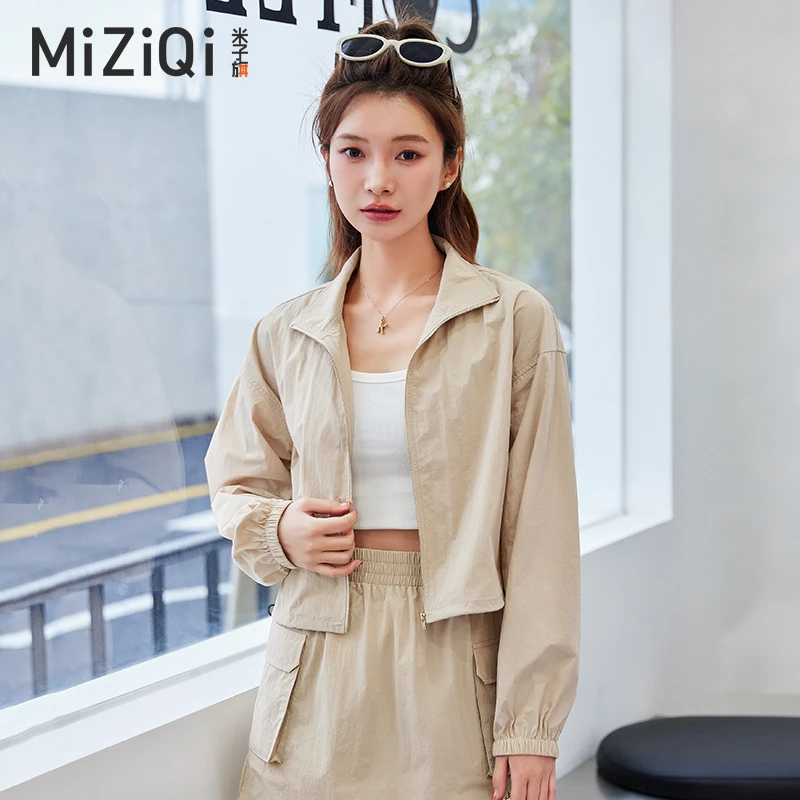 长袖外套衬衫防晒服女夏季2025新款薄款工装风防紫外线短款上衣潮
