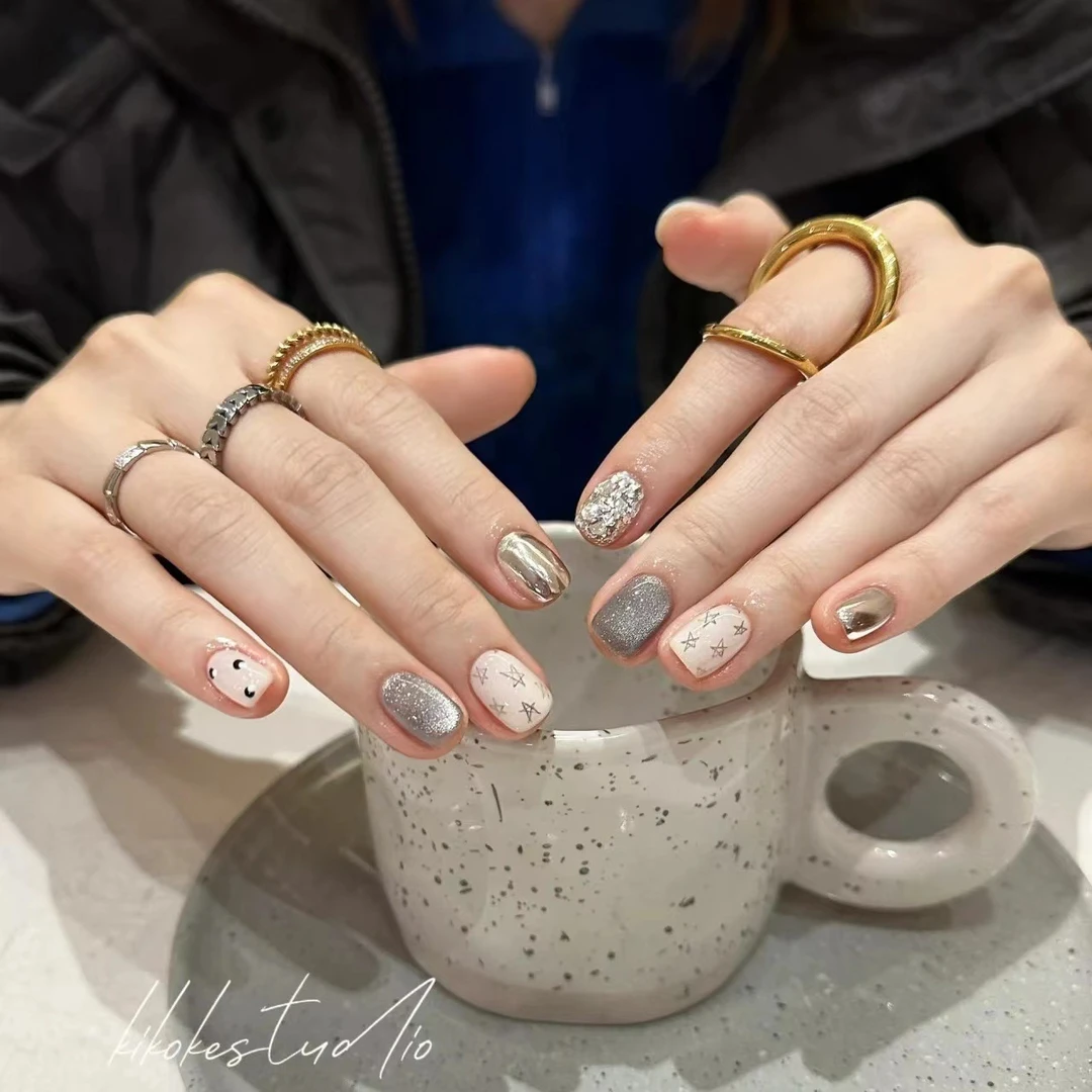 【魔法星星】纯手工穿戴甲日系ins风甲片猫眼魔镜日常小短甲亮片