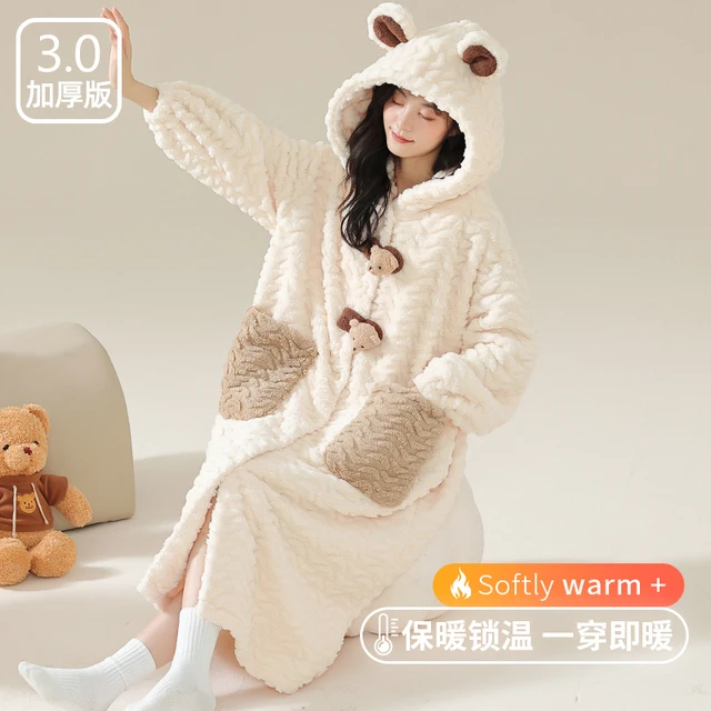 珊瑚绒睡衣女冬季加绒加厚保暖女士睡袍甜美可爱可外穿舒适家居服