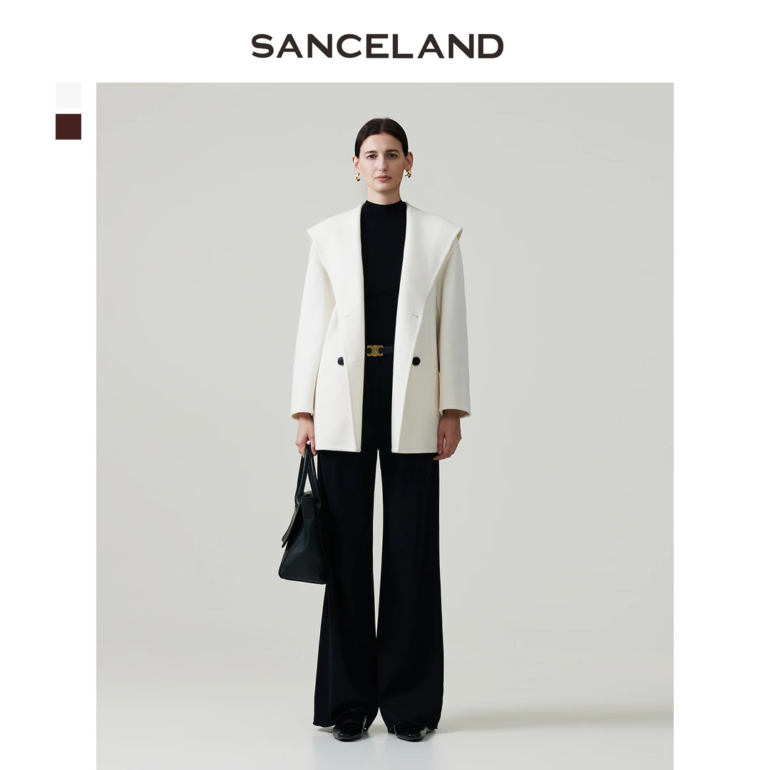 三石一澜25冬羊毛羊绒中长款大衣复古海军领毛呢外套女SJ47122040