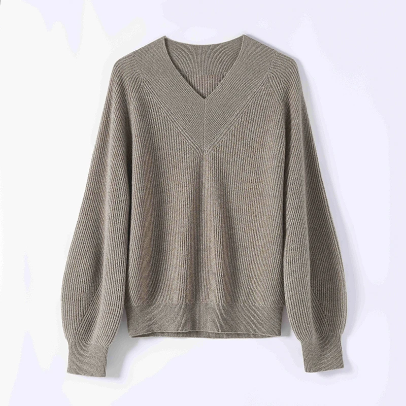 纯山羊绒设计款独特V领打底软糯舒适羊绒衫HR628