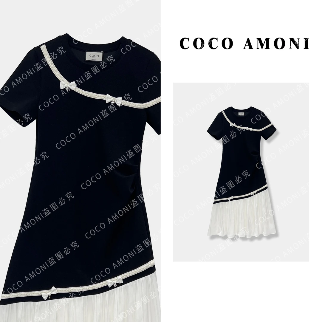 2025新款法百搭收腰显瘦式设计仙女风女装拼接气质连衣裙AB987