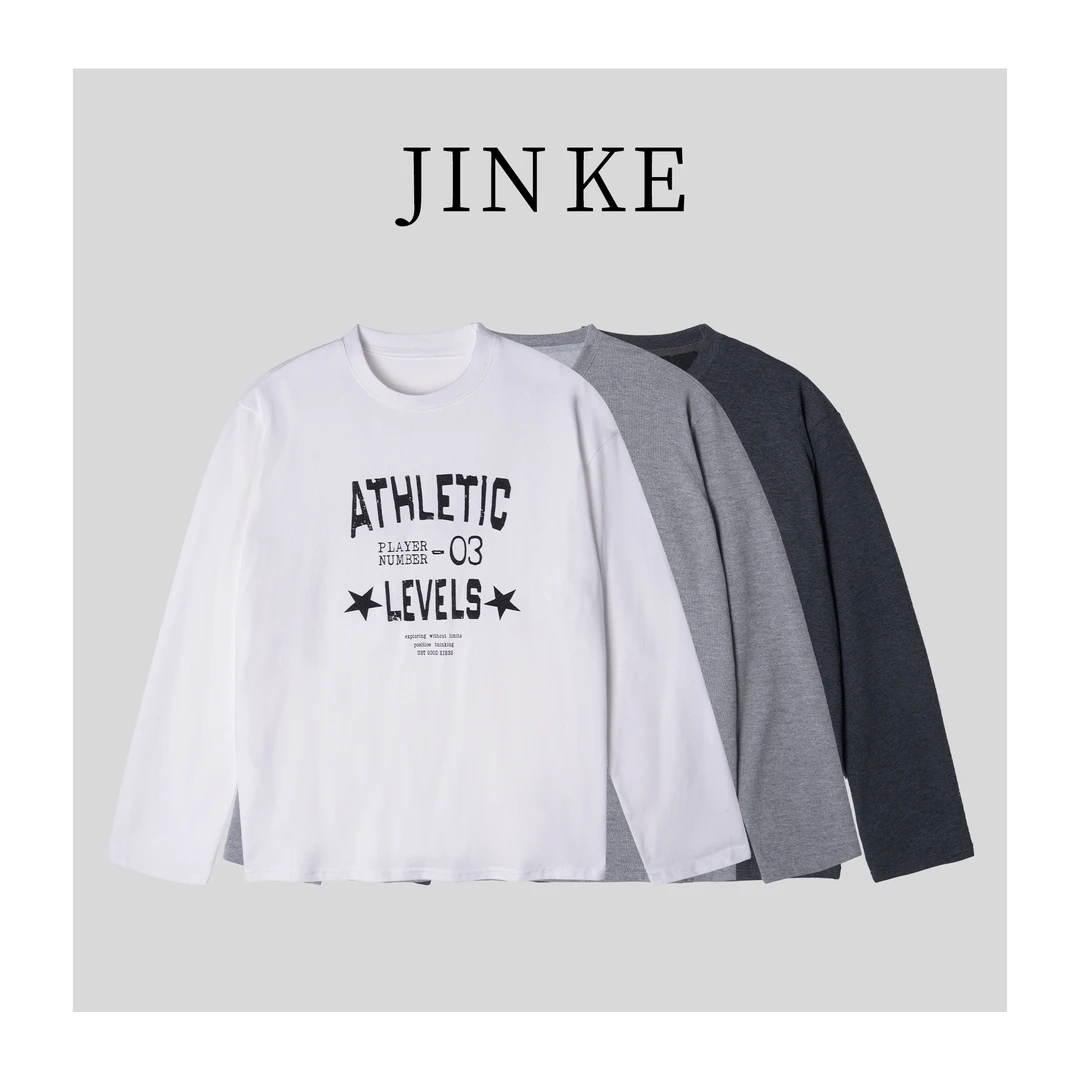 休闲风复古港风做旧长袖抗皱T恤印花休闲打底内搭660-Y0122