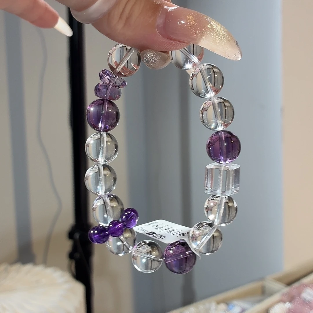 手串水晶未镶嵌净体白水巴西紫设计款12+