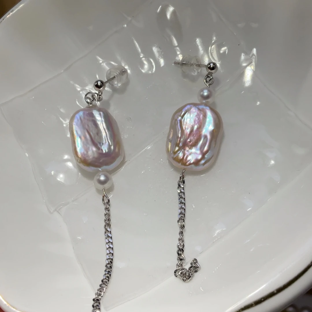淡水珍珠银S925镶嵌耳饰
