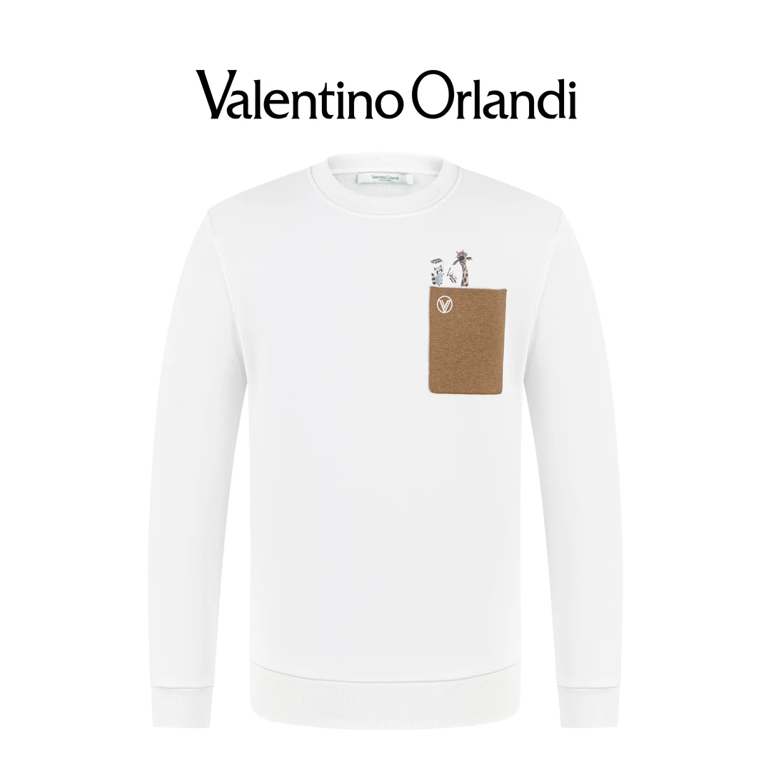 Valentino orlandi男士秋冬B版时尚百搭真口袋印花加绒长袖卫衣