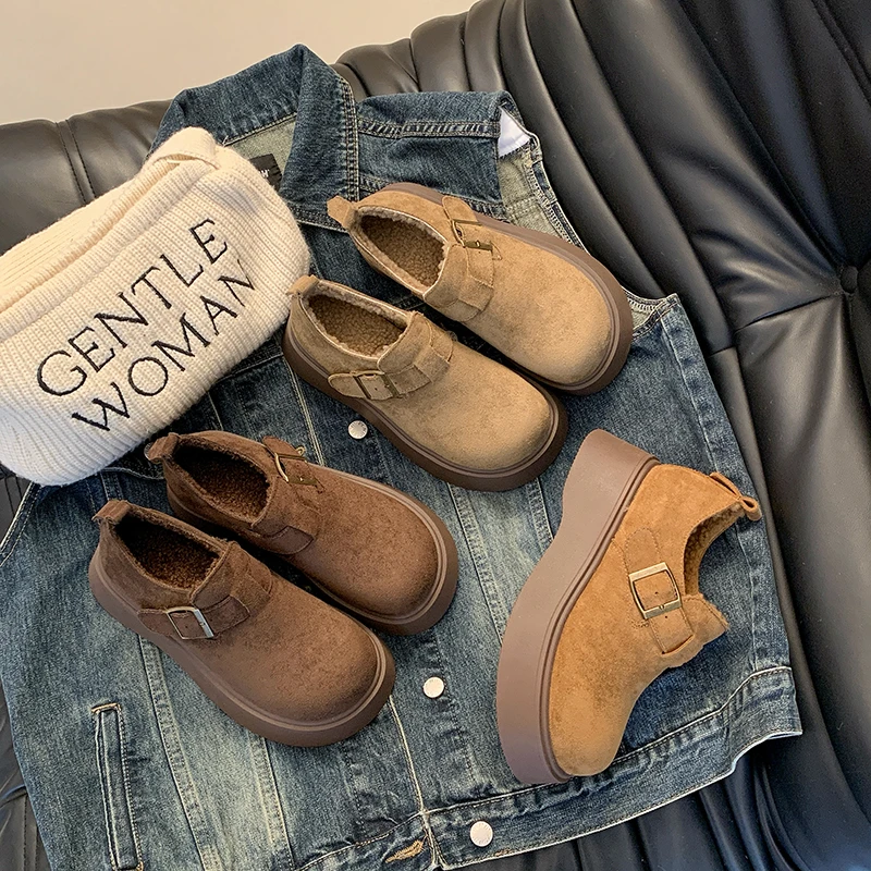 冬季勃肯鞋女2024新款加绒加厚棉鞋厚底百搭保暖雪地靴软底毛毛鞋