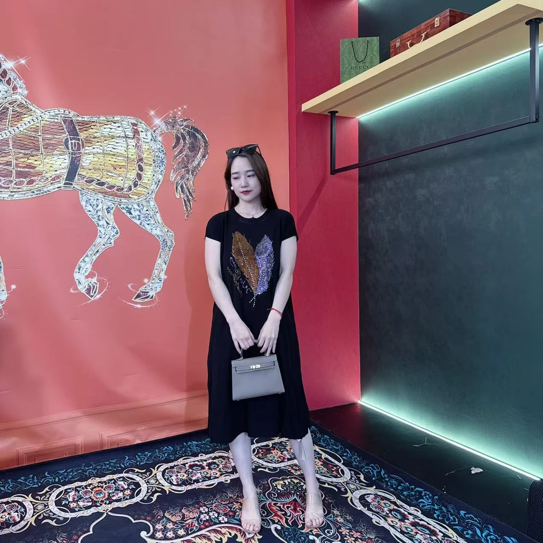 1966多金大码气质减龄长款A字裙子女装设计感连衣裙女