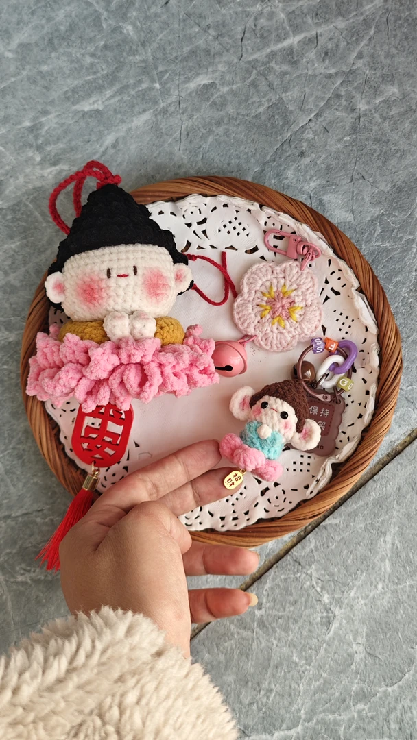 佛祖组合3件套手工钩针公仔钥匙扣挂件生日礼物