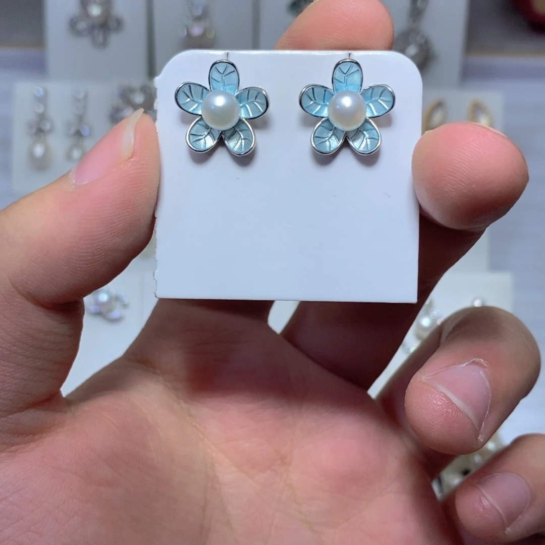 耳饰银S925镶嵌淡水珍珠