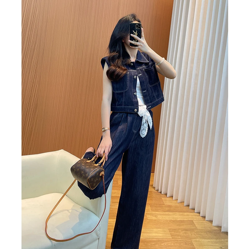无袖牛仔套装时尚洋气减龄显瘦遮肉两件套裤子女夏季2025新款女装