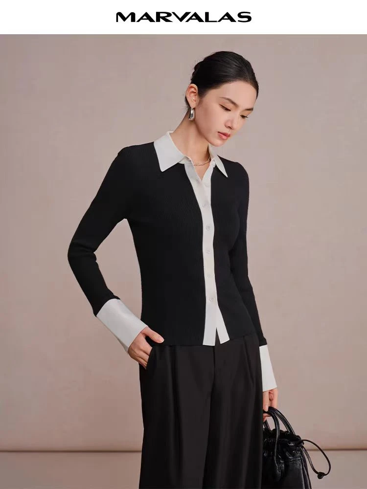 【商场同款】曼德诗开衫秋季新款修身绵羊毛针织上衣M731305815