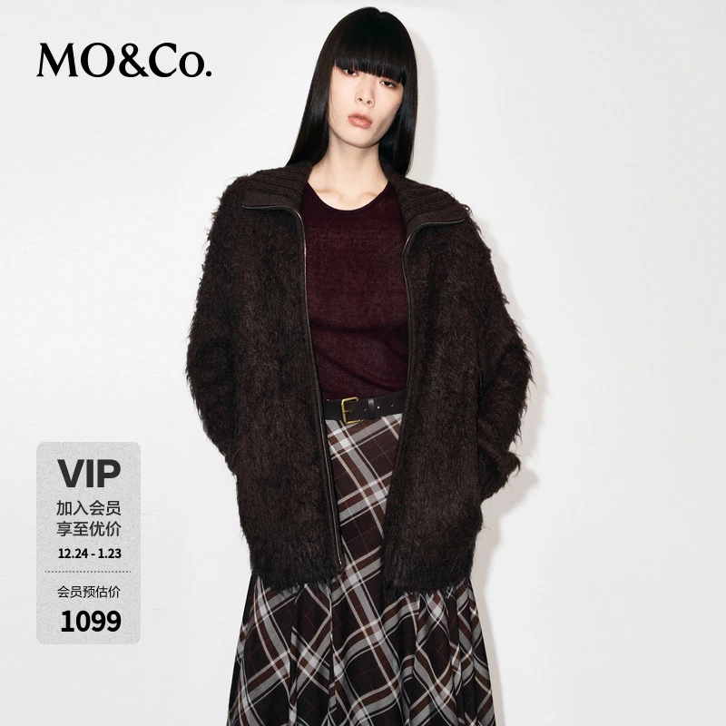 MOCO针织开衫2025冬新品蓬松毛流感外套翻领落肩流浪风MBE4CART03