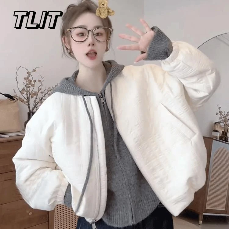 TLIT慵懒风短款夹棉圆领棉衣女秋冬季新款小个子休闲百搭外套潮