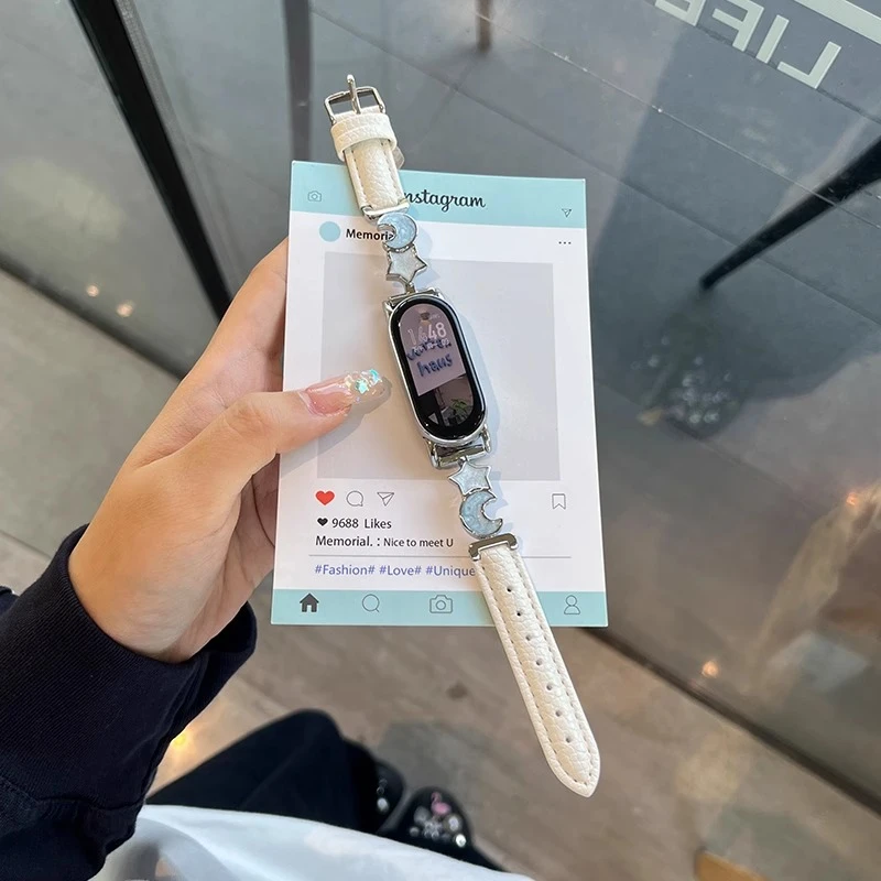 适用小米手环9新款金属拼皮表带8高级感夏天舒适替换腕带女生配件