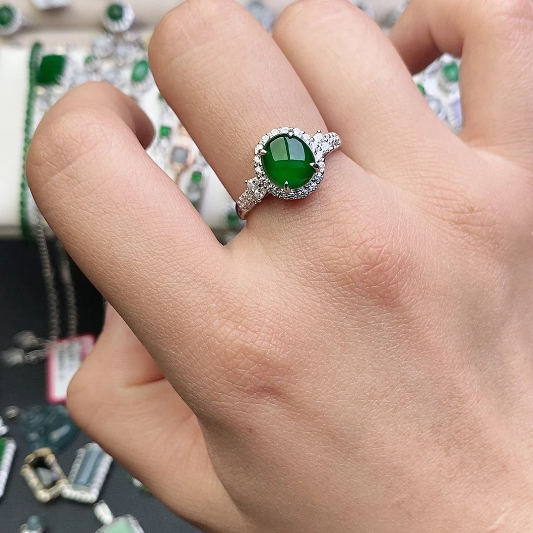 王***姐翡翠银S925镶嵌戒指