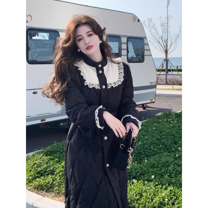 YBN8713法式御姐气质名媛宽松显瘦中长款棉衣外套女2024秋季新款