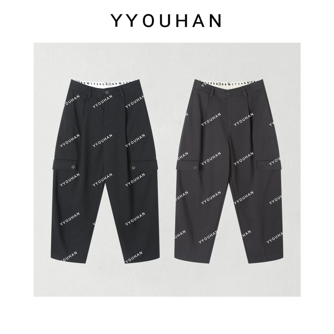 小静静一会 极简风腰头数字拼接加厚工装休闲裤 2410B5008