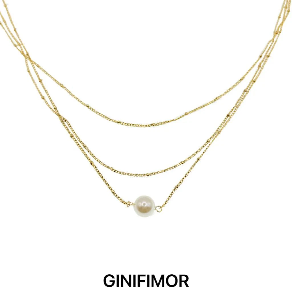 GINIFIMOR 铜合金项链 a685 多层叠戴仿珍珠项链女百搭锁骨链