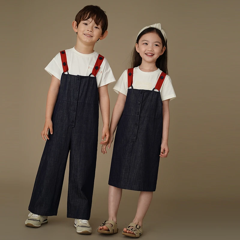 哈齿童装夏季儿童牛仔裙复古休闲背带裙女童无袖连衣裙简约设计感