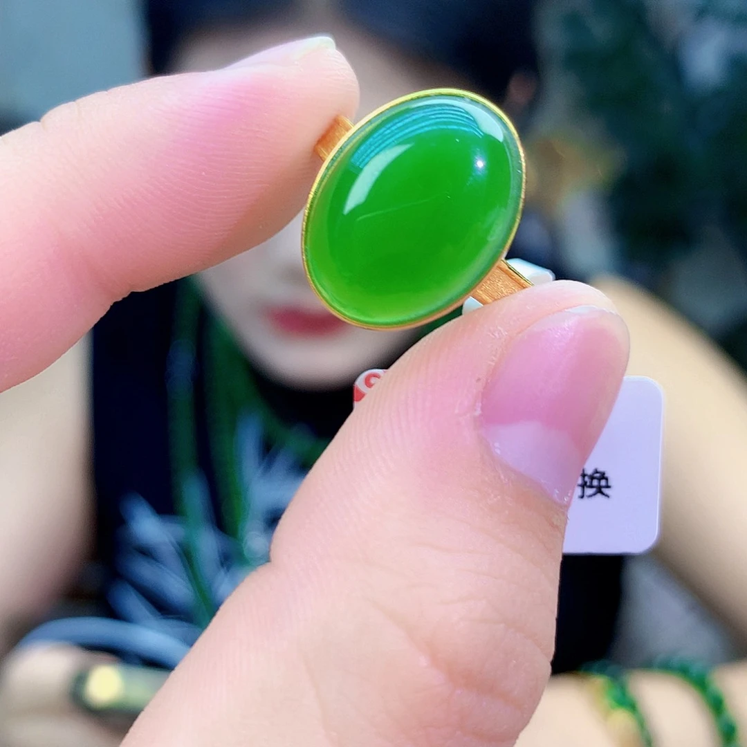 吊坠(不含链)银S925镶嵌和田玉（碧玉）戒指