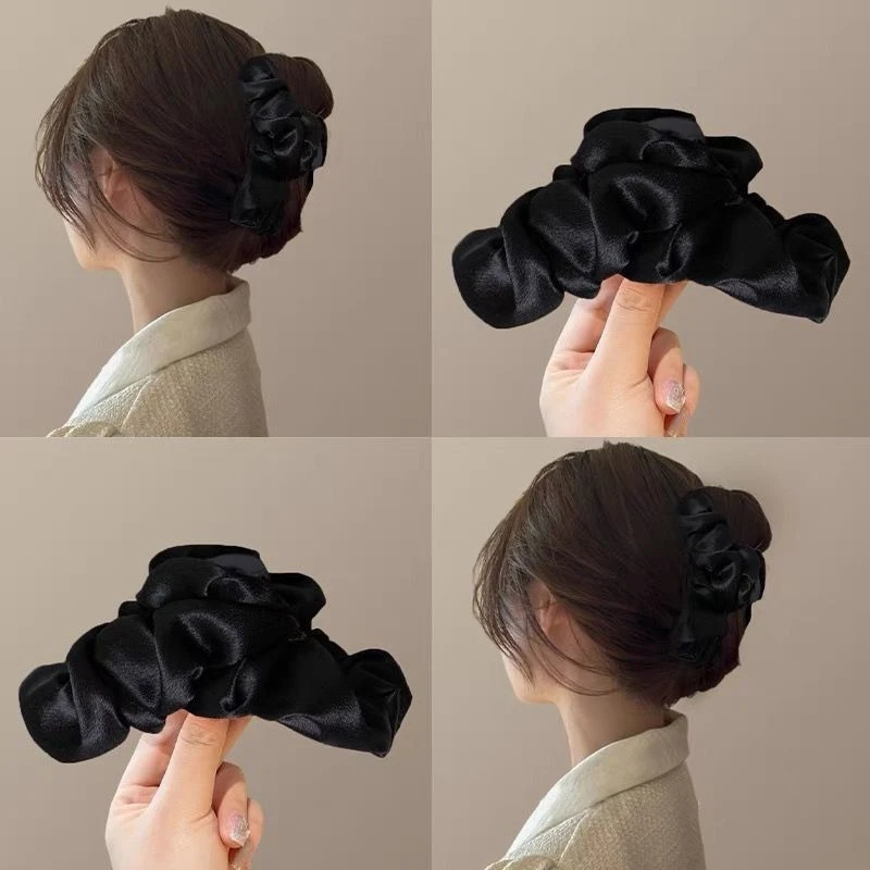 【新疆包邮】高级感缎面大号抓夹气质褶皱后脑勺盘发鲨鱼夹发夹头饰