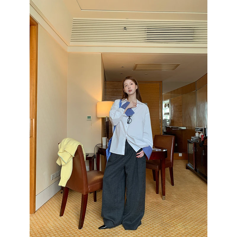 【秋秋清仓】秋冬时尚百搭直筒中腰阔腿灰色休闲裤244R3208#