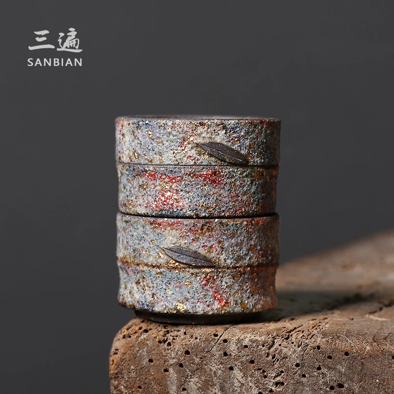 三遍柴烧岩矿茶杯主人杯高越手作竹节茶盏创意老岩泥茶具a1001