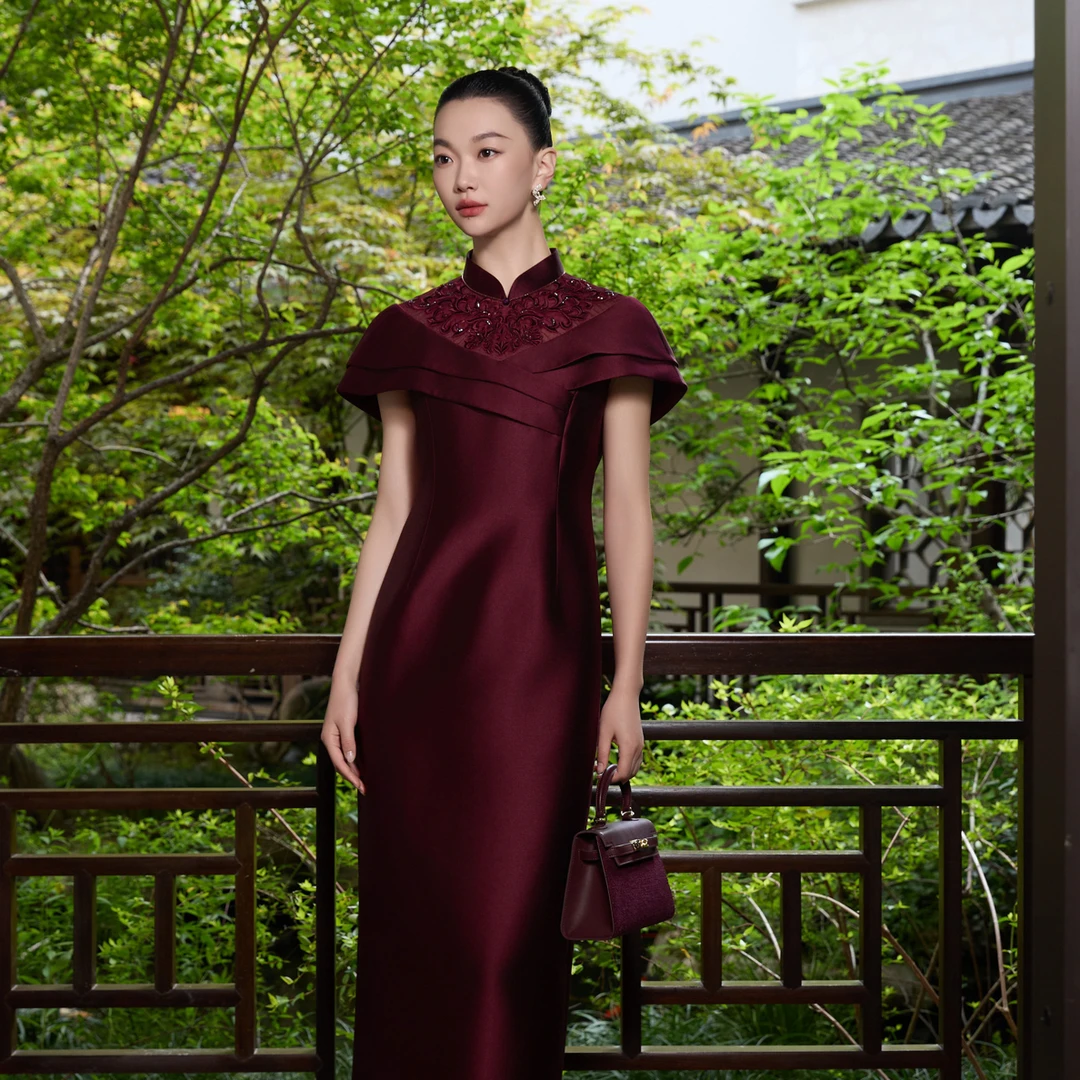 朱紫褕170598深酒红礼服法式风时尚婚礼妈妈装宴会礼服