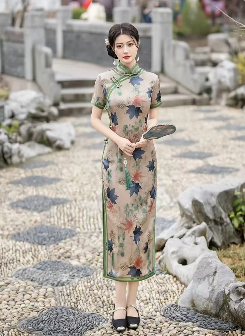高端旗袍【枫林】中式夏季新款改良年轻旗袍气质连衣裙优雅日常