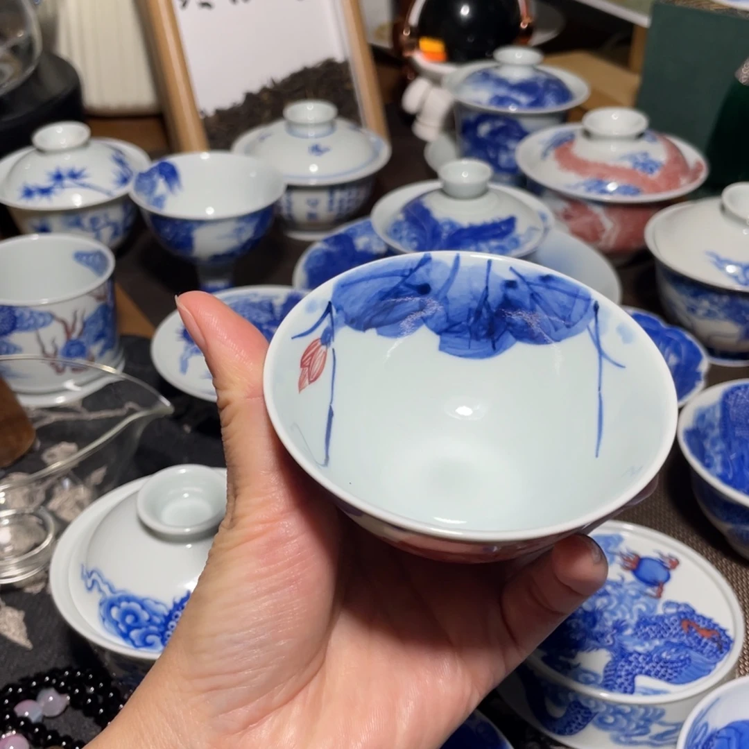 青花釉下红杯杯杯