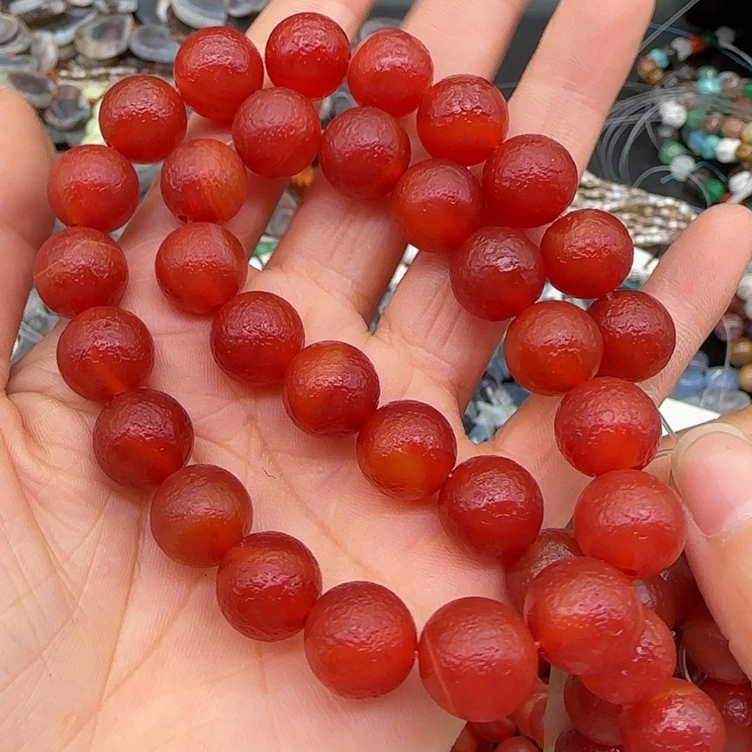 玛瑙/玉髓合金珠宝半成品红玛瑙橘皮约12mm一条