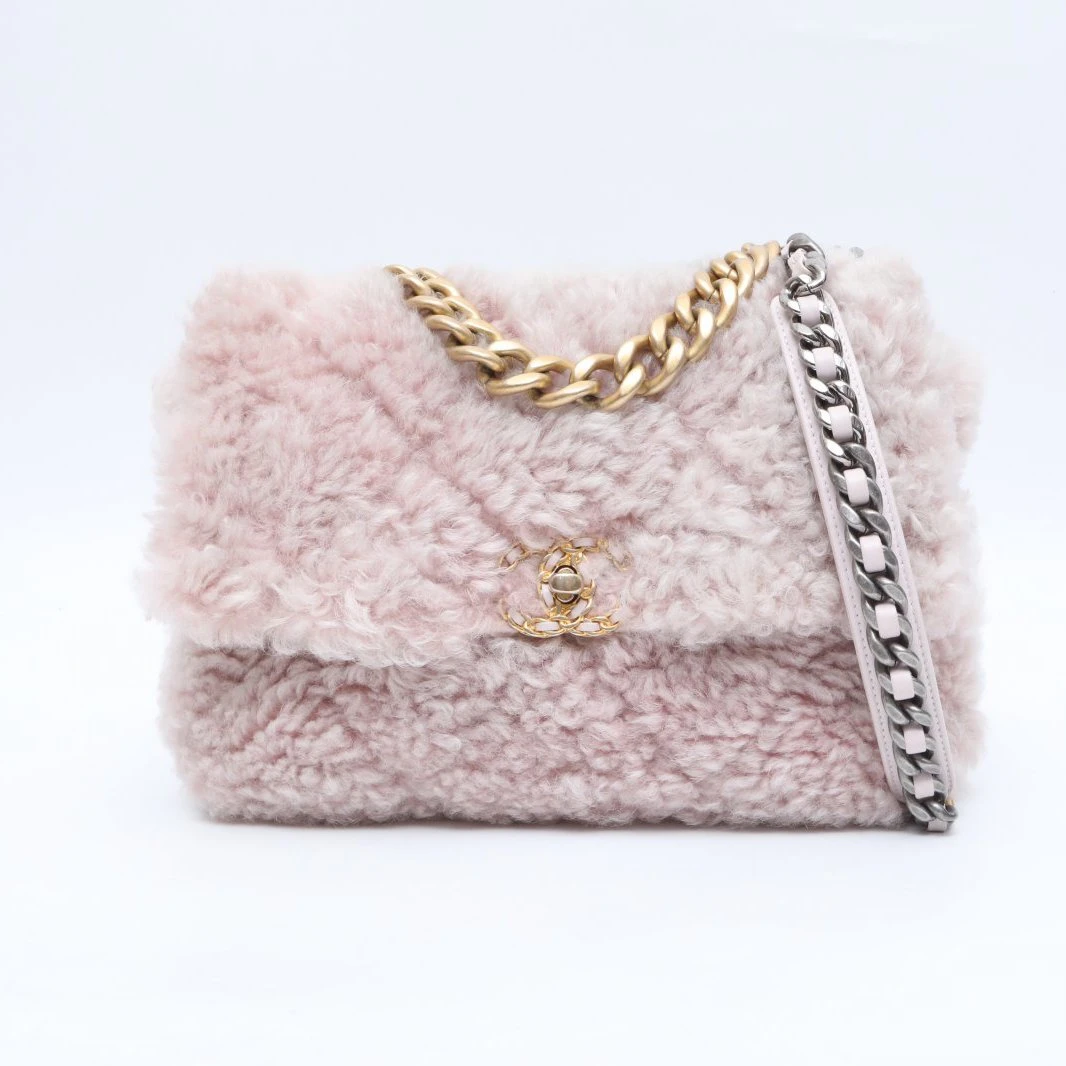 99新 Chanel/香奈儿 小花黑黑 19BAG 口盖包 中号 羊羔毛 30开