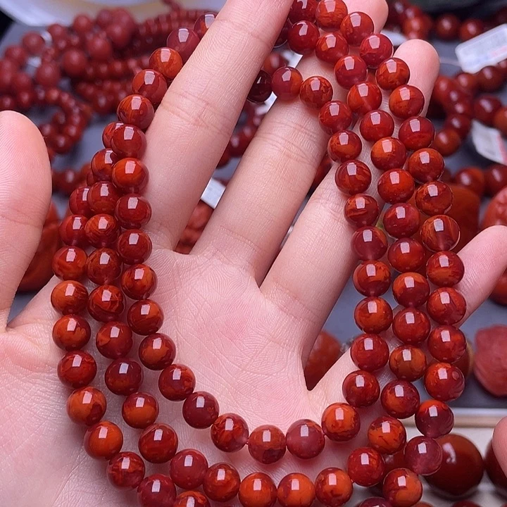 南红玛瑙其他未镶嵌7➕顶品瓦西牛血妖火焰佛珠