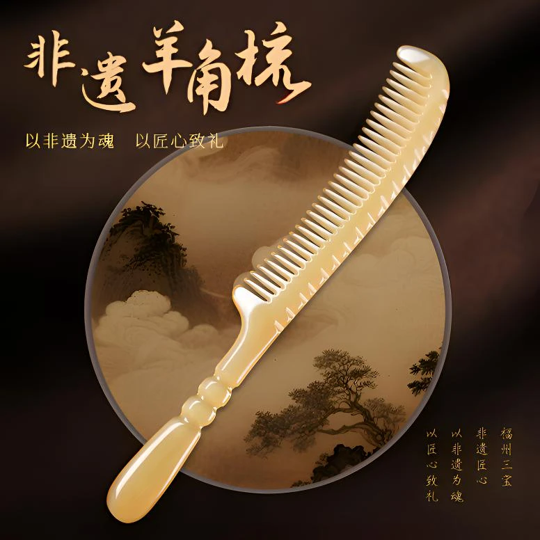 A福州三宝非遗羊角梳精致小巧密齿更好入发防静电卡发顺发齿梳
