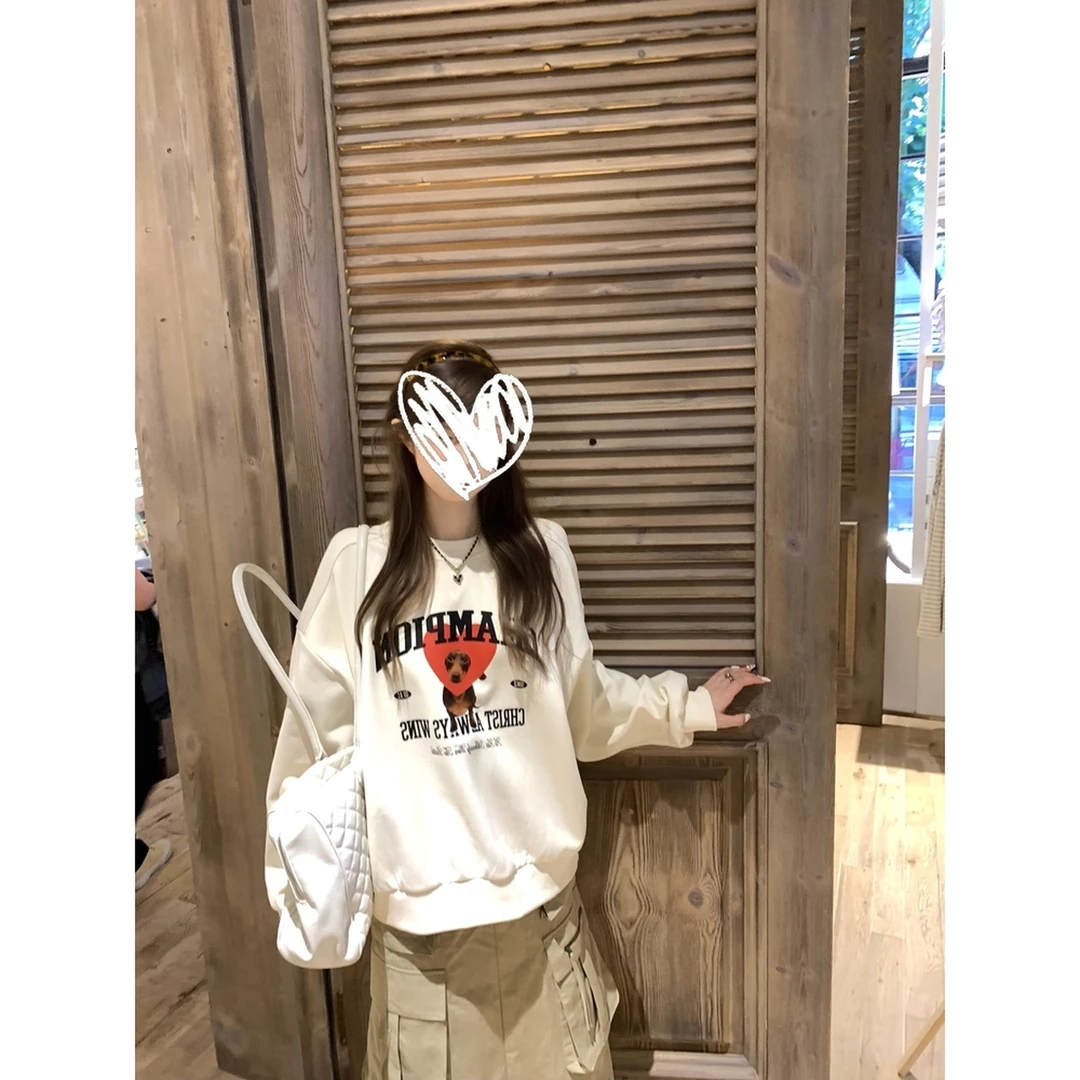 美式宽松小狗爱心印花卫衣女早秋新款oversize设计感长袖上衣女